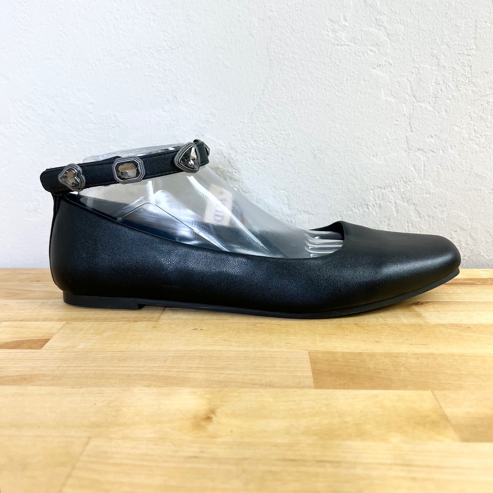 Seychelles Flats Embellished Ankle Strap Size 9.5 Wide Black Jeweled Heart NEW